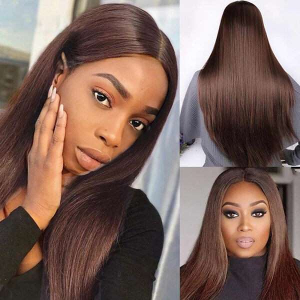 Straight Brown Lace Closure Human Hair Wigs Chocolate Color - Image 6