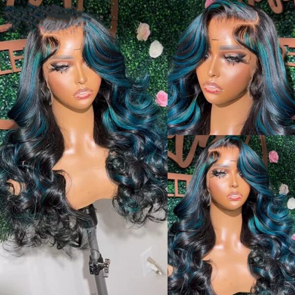 Blue Green Highlight Piano Color Big Wave Wig - Image 10