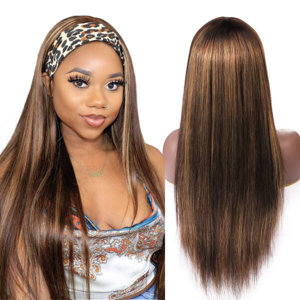 Long Straight Hair Gradient Color Chemical Fiber Headscarf Wig Headgear - Image 6