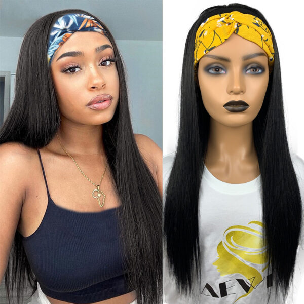 Long Straight Hair Gradient Color Chemical Fiber Headscarf Wig Headgear - Image 4