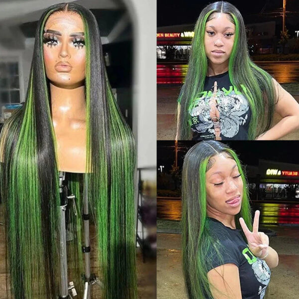 Green Highlight Straight Hair Lace Wig - Image 8