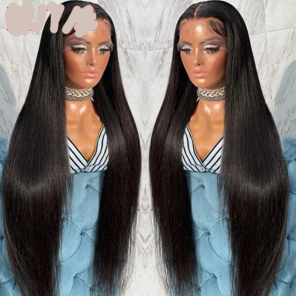 Real Human Hair Lace Wig Set Straight Hair Black Medium Length - Image 4