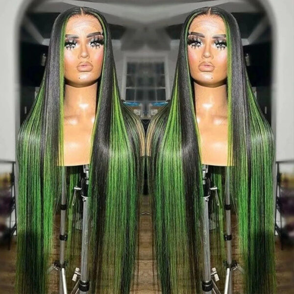 Green Highlight Straight Hair Lace Wig - Image 7