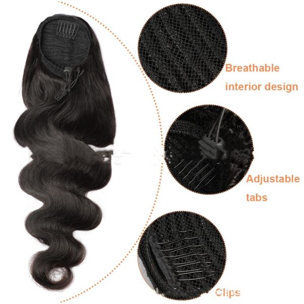 Natural Black Drawstring Ponytail Human Wigs - Image 7