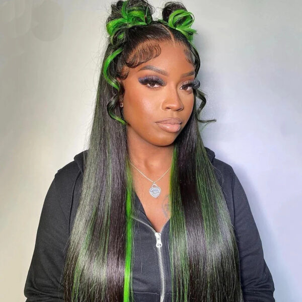 Green Highlight Straight Hair Lace Wig - Image 5