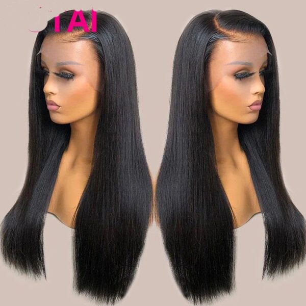 Real Human Hair Lace Wig Set Straight Hair Black Medium Length - Image 3