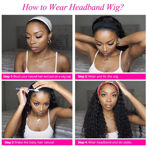 Headband Wig Human Hair Kingky Straight - Image 4