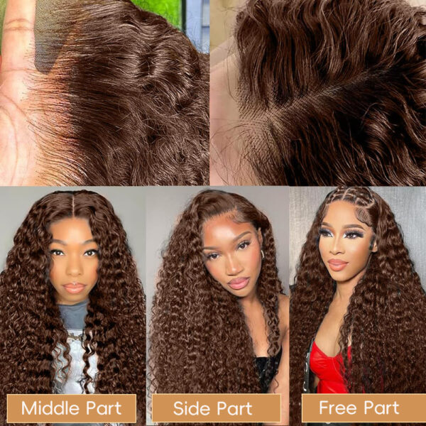 Deep Wave Lace Front Wig 180 Density Chocolate Brown Lace - Image 2